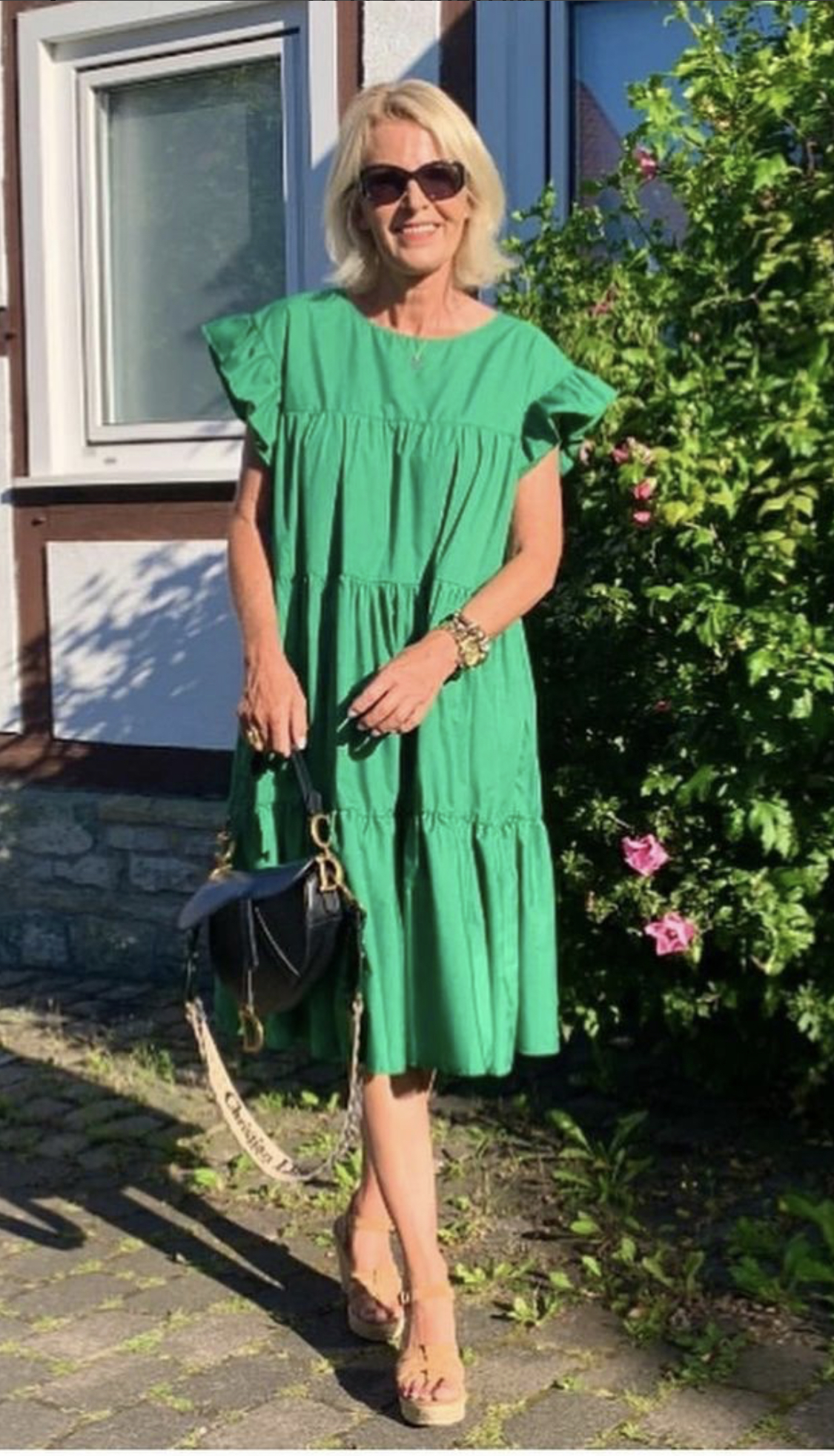 Rüschen Kleid grün